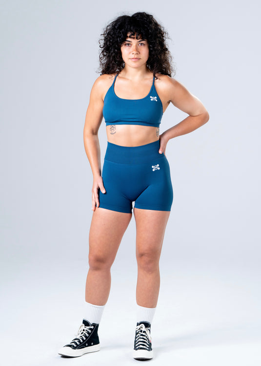 Women Seamless Knitted Cross-Back Bra Navy