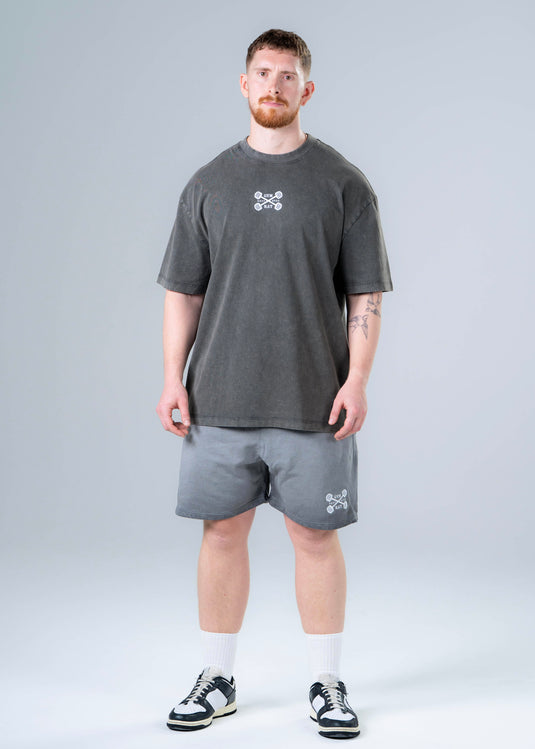 Men Oversized Heavyweight Vintage Printed T-shirt Dark Gray