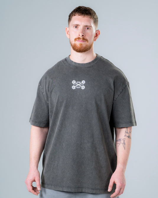 Men Oversized Heavyweight Vintage Printed T-shirt Dark Gray