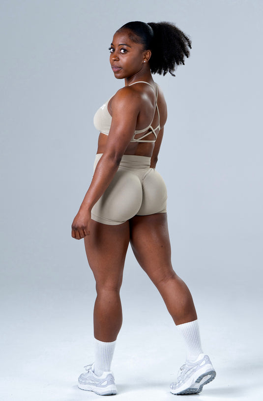 Women Seamless Knitted Cross-Back Bra Beige