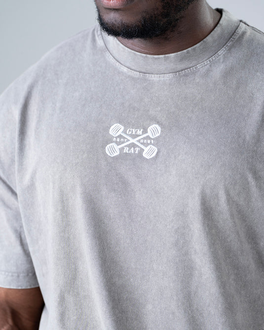 Men Oversized Heavyweight Vintage Printed T-shirt Light Gray