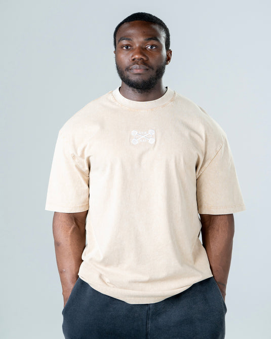 Men Oversized Heavyweight Vintage Printed T-shirt Khaki