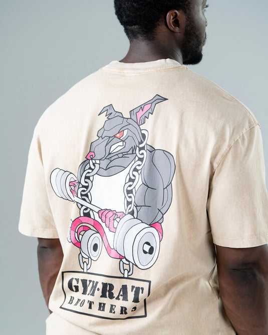 Men Oversized Heavyweight Vintage Printed T-shirt Khaki