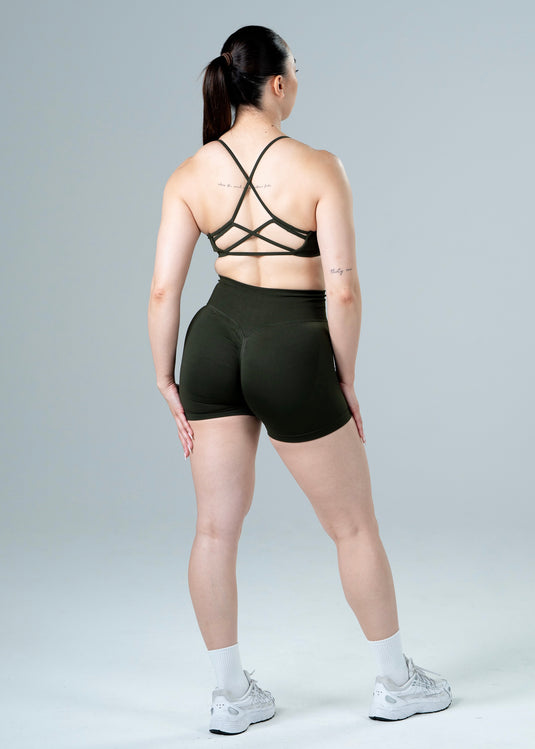 Women Seamless Knitted Cross-Back Bra Army Green