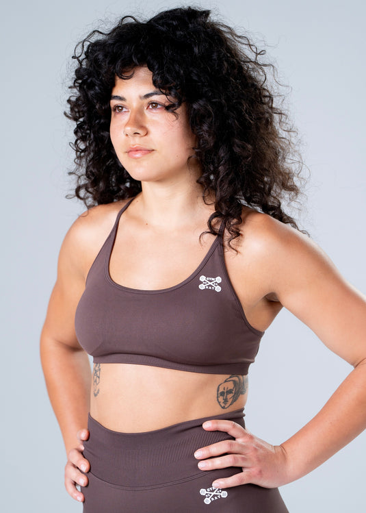 Women Seamless Knitted Cross-Back Bra Brown