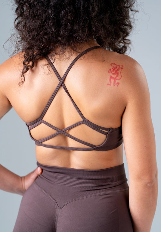 Women Seamless Knitted Cross-Back Bra Brown