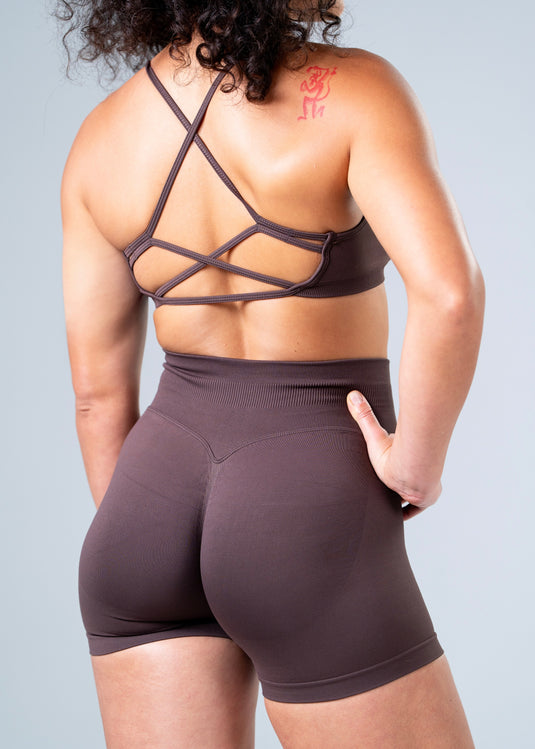 Women Seamless Knitted Cross-Back Bra Brown