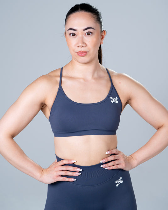 Women Seamless Knitted Cross-Back Bra Grey