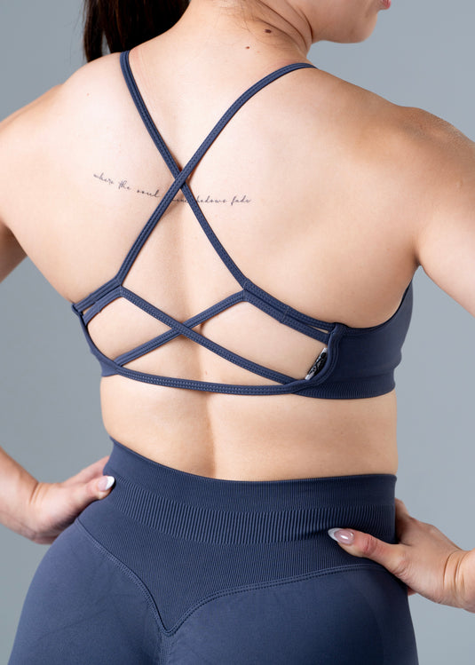 Women Seamless Knitted Cross-Back Bra Grey