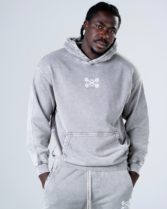 Men Oversized Heavyweight Vintage Hoodie Light Gray