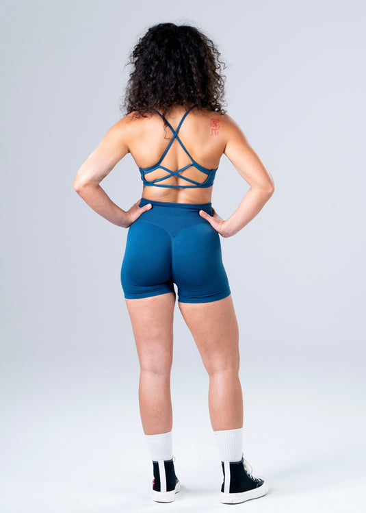 Women Seamless Knitted Cross-Back Bra Navy