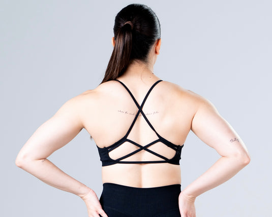 Women Seamless Knitted Cross-Back Bra Black