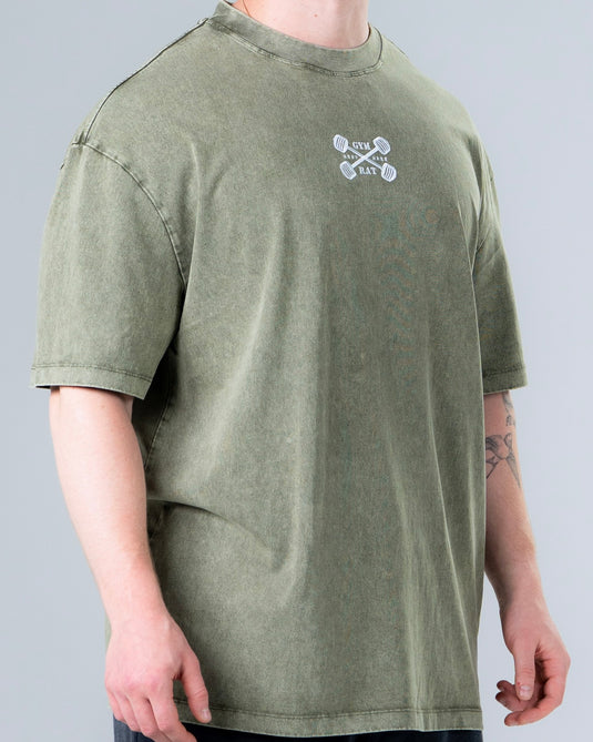 Men Oversized Heavyweight Vintage Printed T-shirt Olive Green