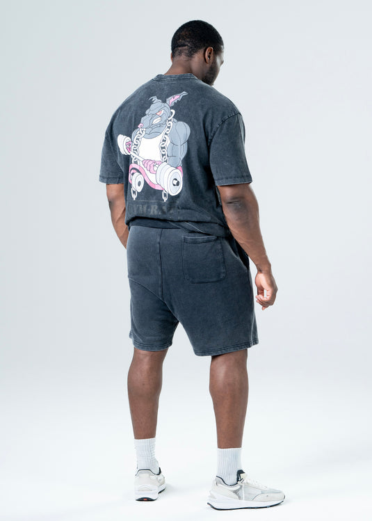 Men Oversized Heavyweight Vintage Printed T-shirt Black